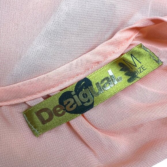 Desigual Printed Cardigan Heart Accent Sweater Sheer Back Size Medium - Picture 7 of 10